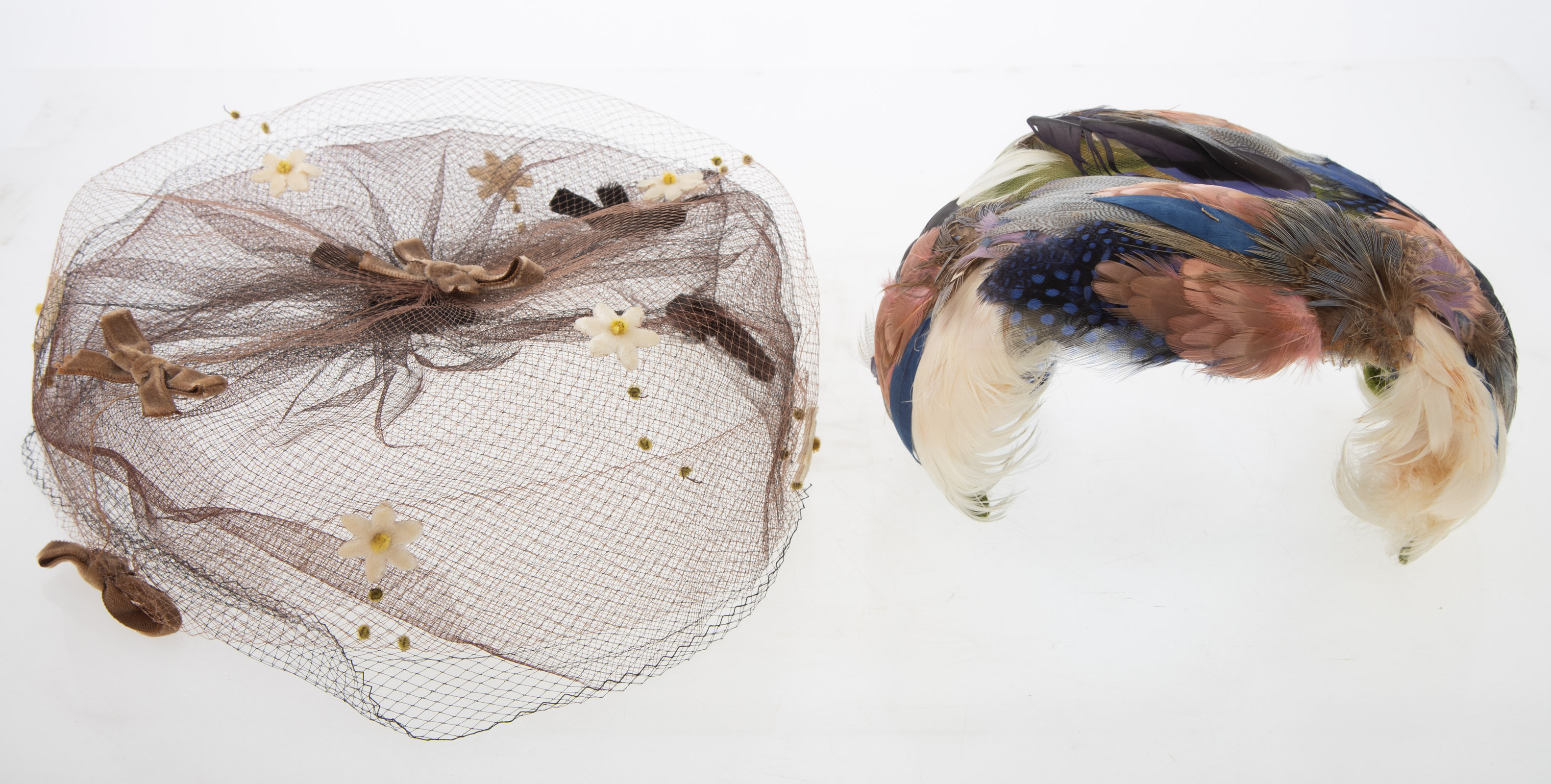 VINTAGE FEATHER HAT AND TWO MESH