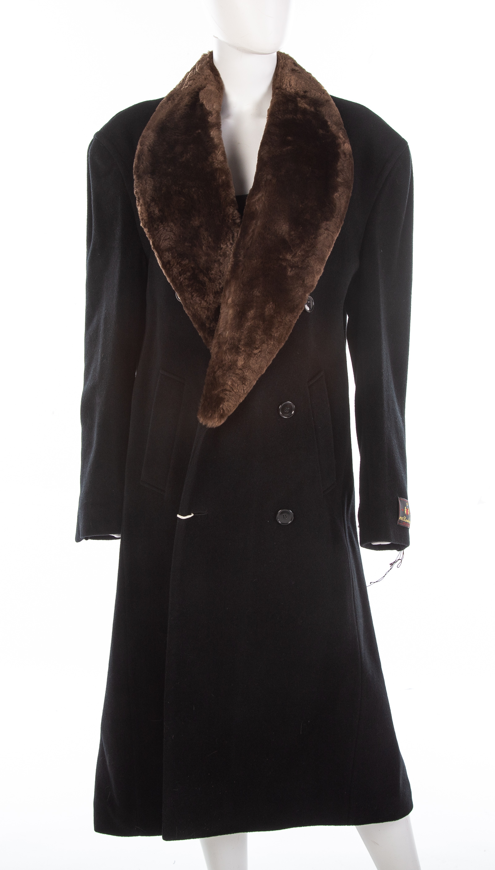 MEN'S BLACK WOOL AND FAUX FUR-TRIMMED
