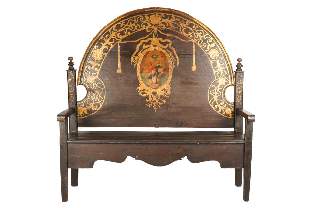 DUTCH STYLE PAINTED CARVED BENCHwith 337500
