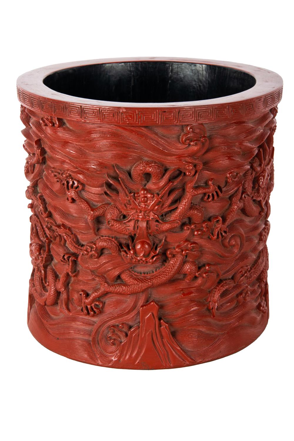 CHINESE CARVED CINNABAR BRUSH POTwith 337510