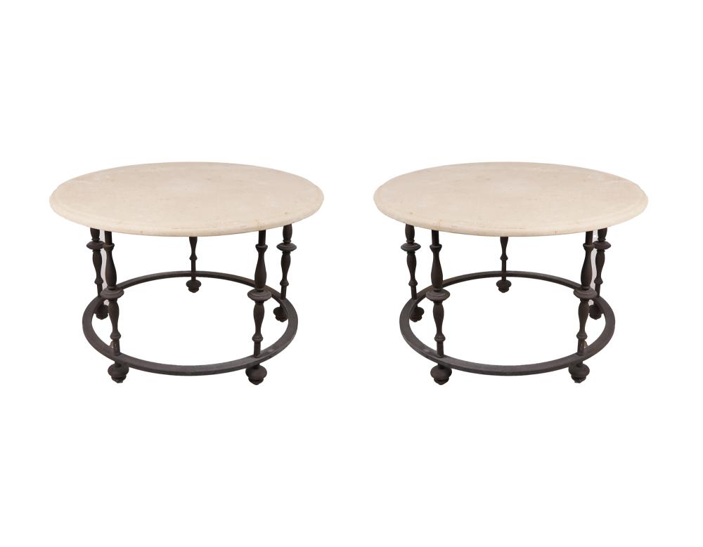 PAIR OF STONE & IRON SIDE TABLESeach