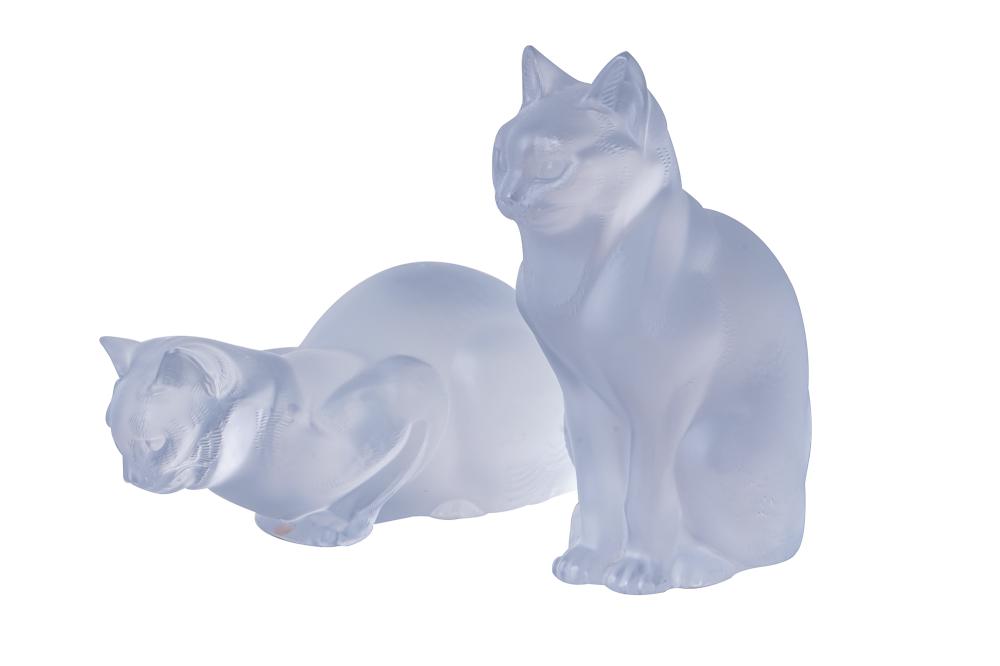 PAIR OF LALIQUE FROSTED GLASS CATSeach