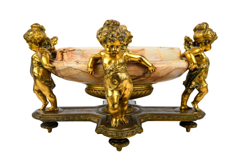 GILT BRONZE & ONYX FIGURAL JARDINIERECondition: