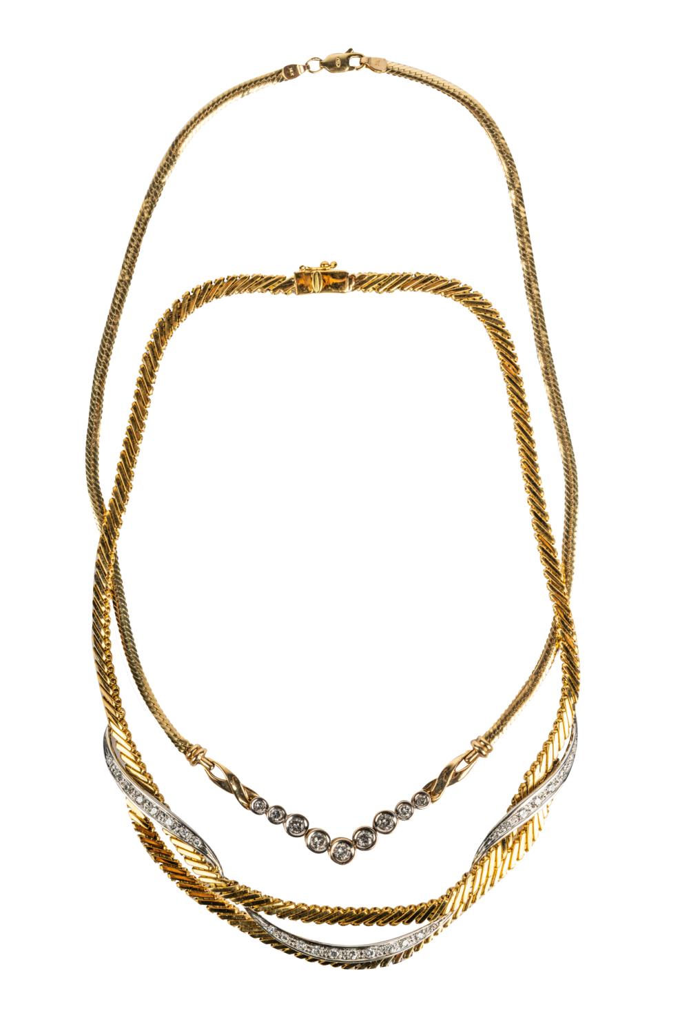 TWO YELLOW GOLD & DIAMOND NECKLACESthe