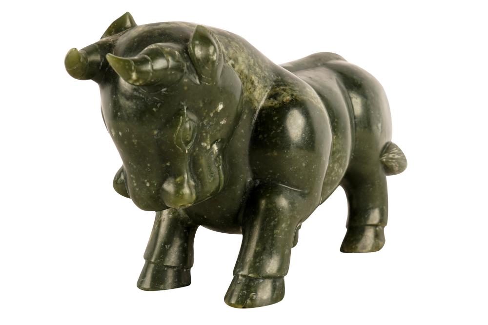 CHINESE CARVED SPINACH JADE FIGURE