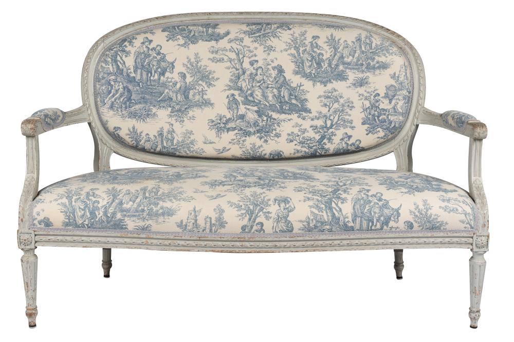 LOUIS XVI STYLE CARVED GREY-PAINTED