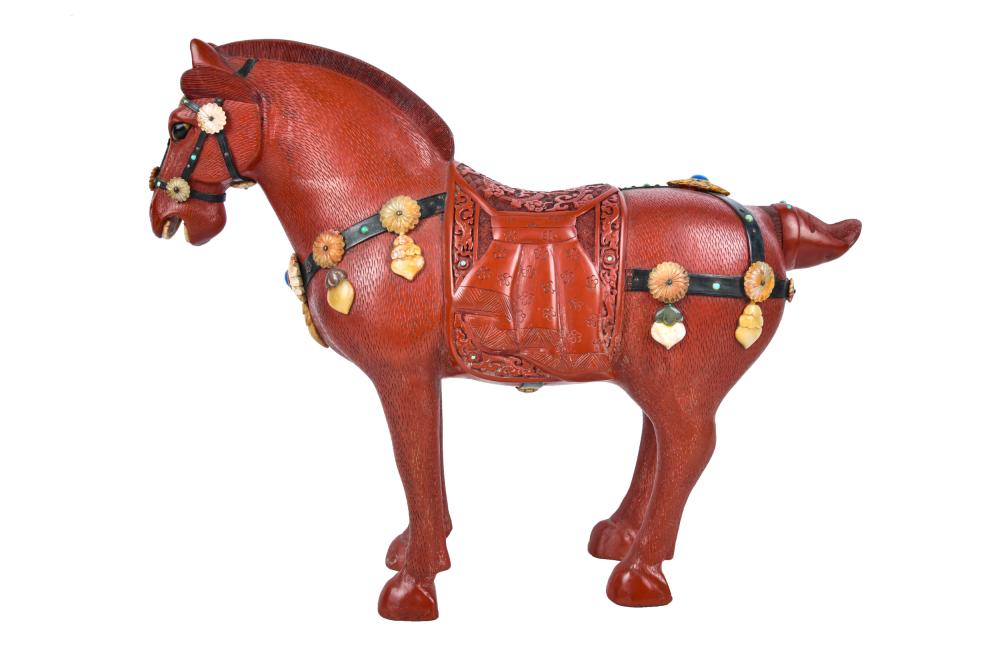 CHINESE CINNABAR HORSEmounted with 3375f2