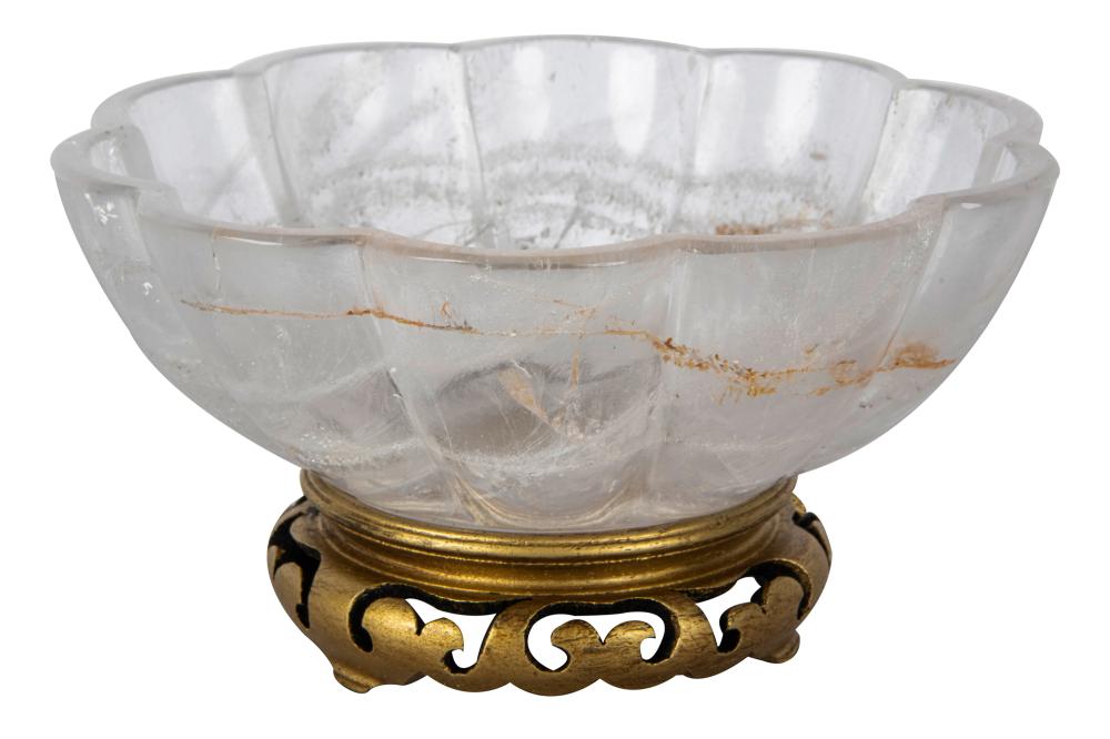 FLUTED ROCK CRYSTAL BOWL ON WOOD 3375fc