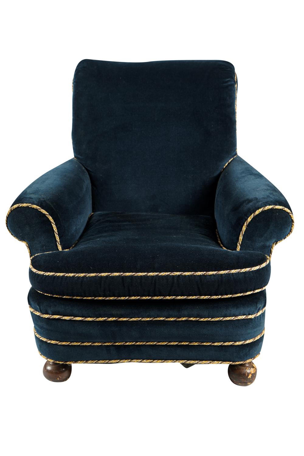 BLUE UPHOLSTERED CLUB CHAIRCondition  33761b