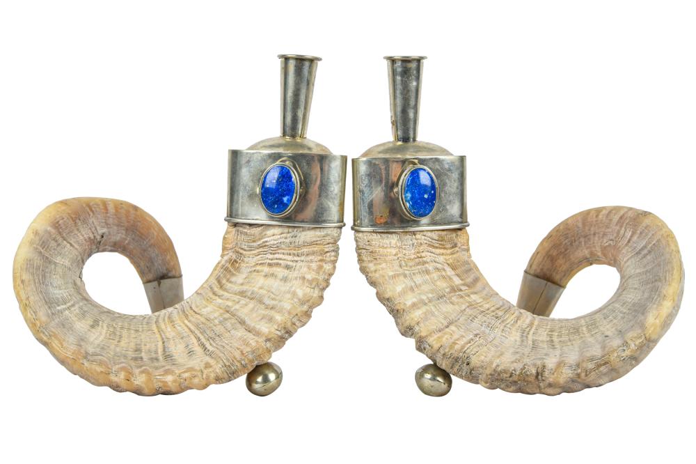 PAIR OF LAPIS HORN CANDLESTICKSCondition  337634