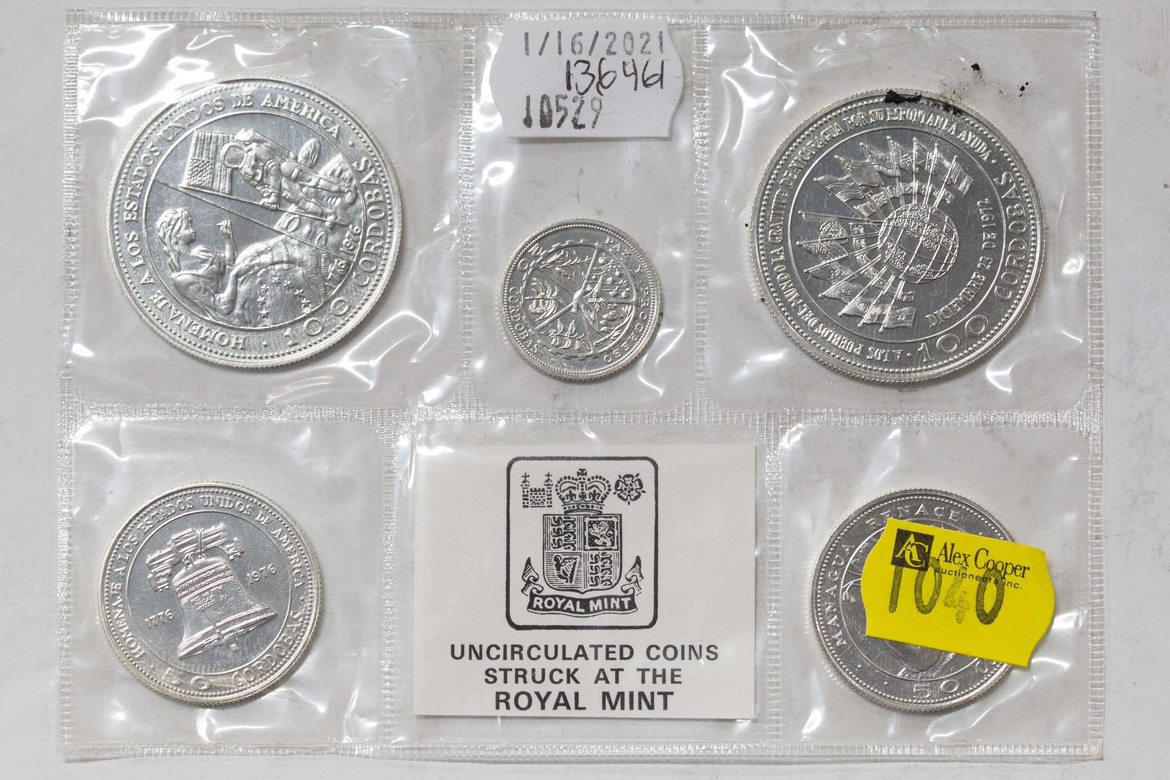 SILVER 5 COIN MINT SET 1975 NICARAGUA 3376db