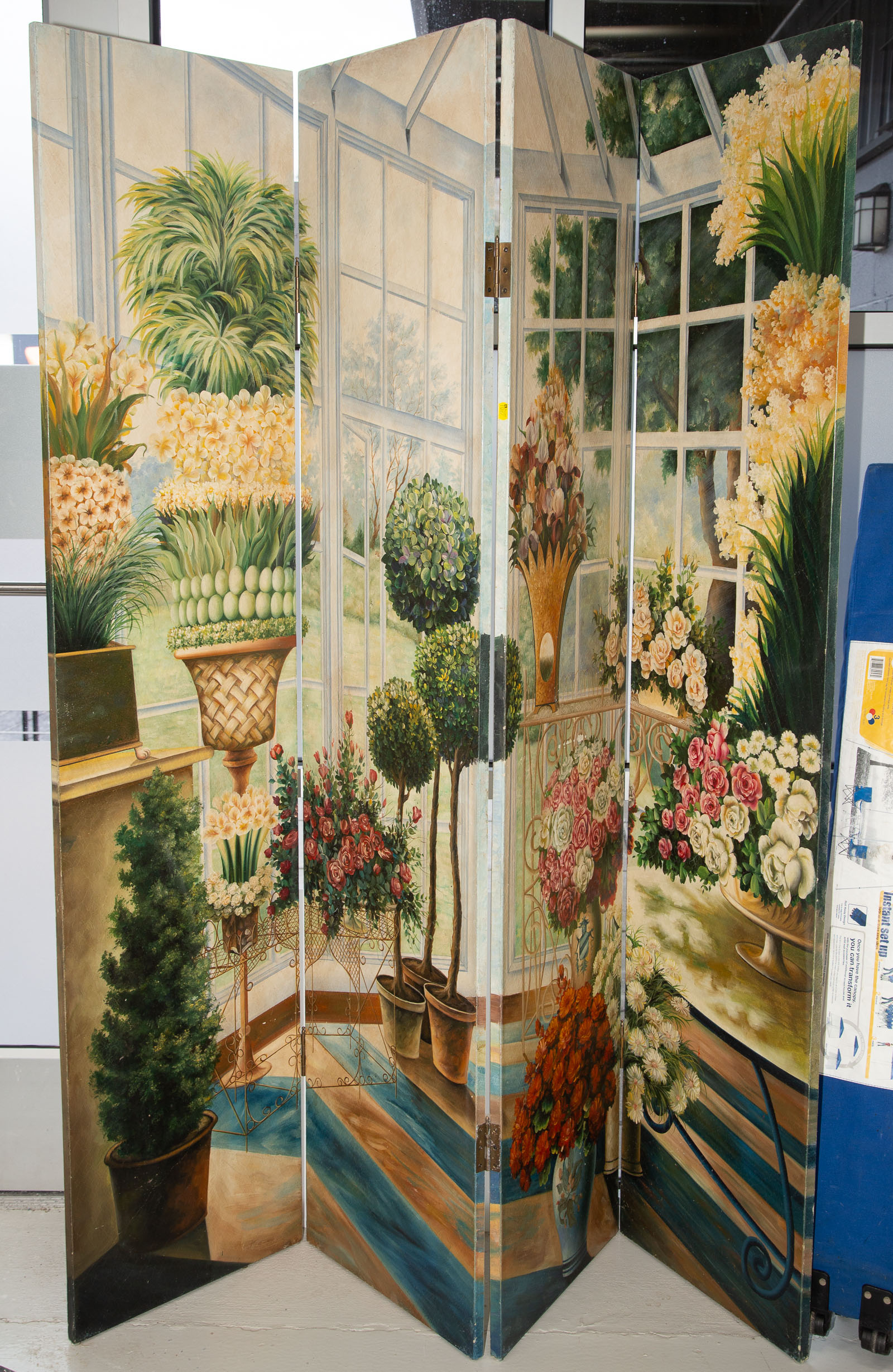 MODERN FOUR PANEL PAINTED SCREEN