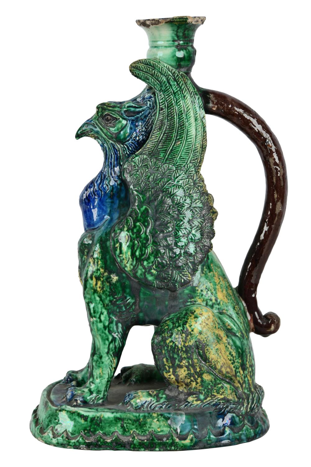 MAJOLICA GRIFFIN FORM CANDLESTICKmolded 3377f3