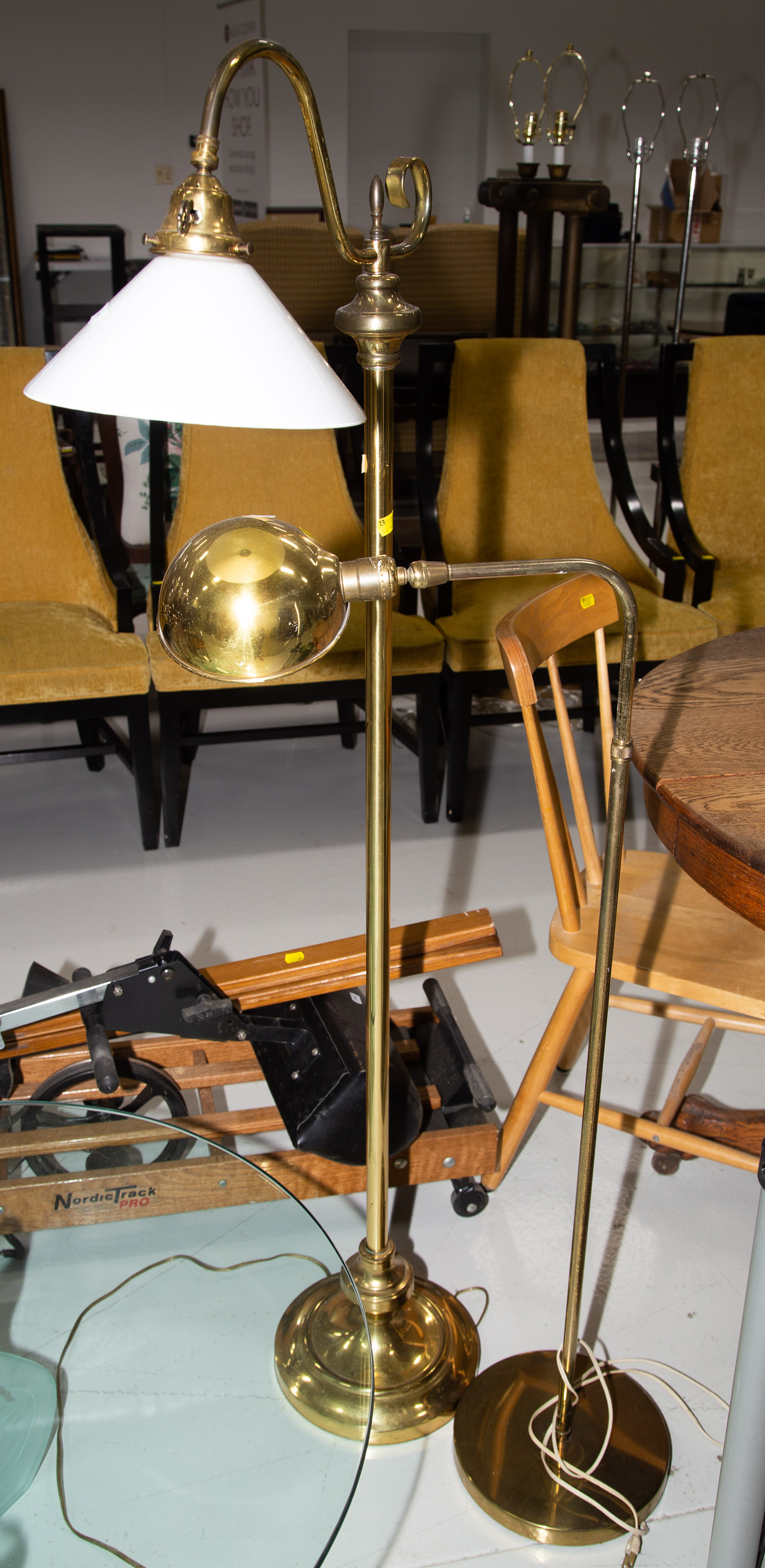 TWO MODERN BRASS FLOOR LAMPS Approximately
