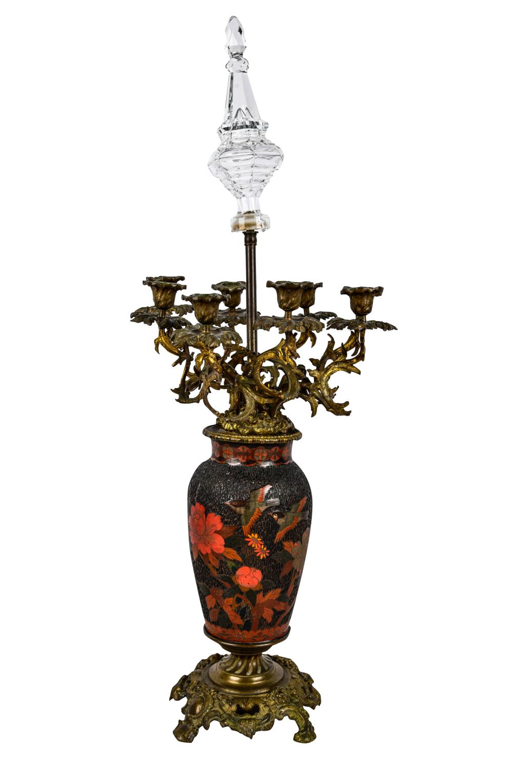 GILT MOUNTED LACQUERED URN CANDELABRAChinoiserie