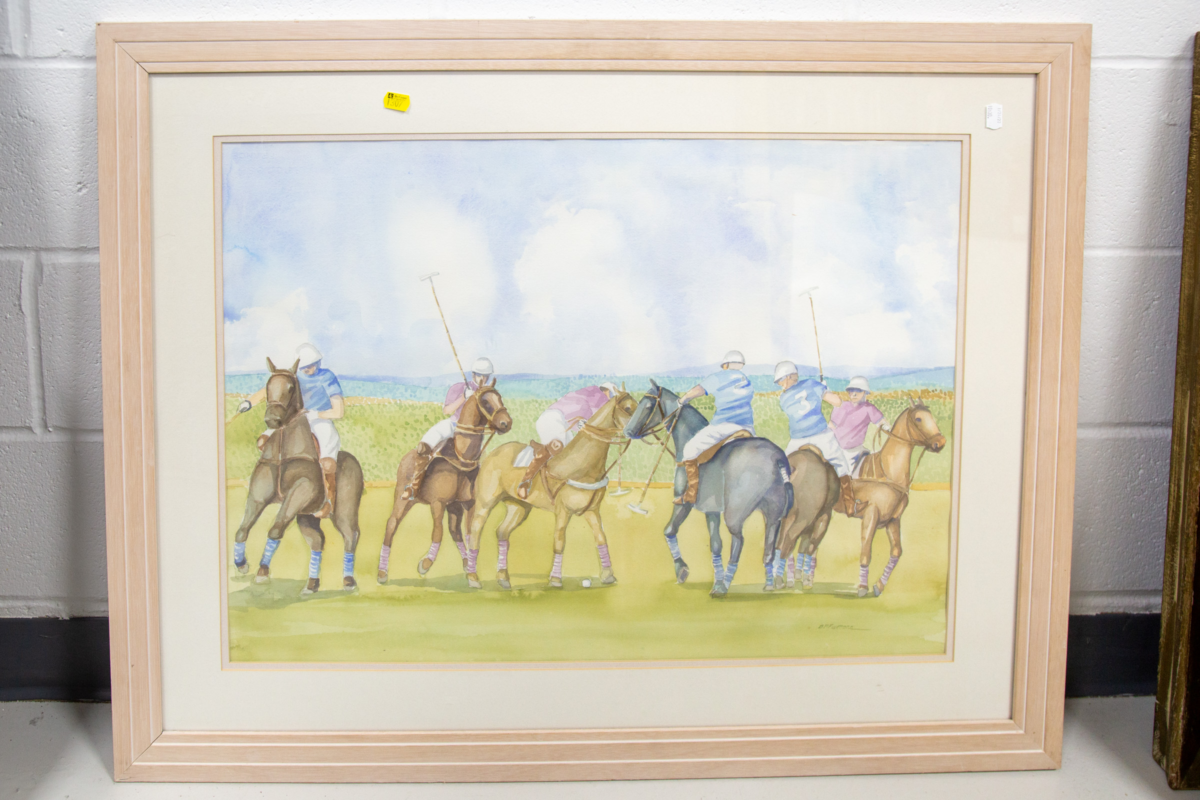 FRAMED WATERCOLOR OF POLO MATCH