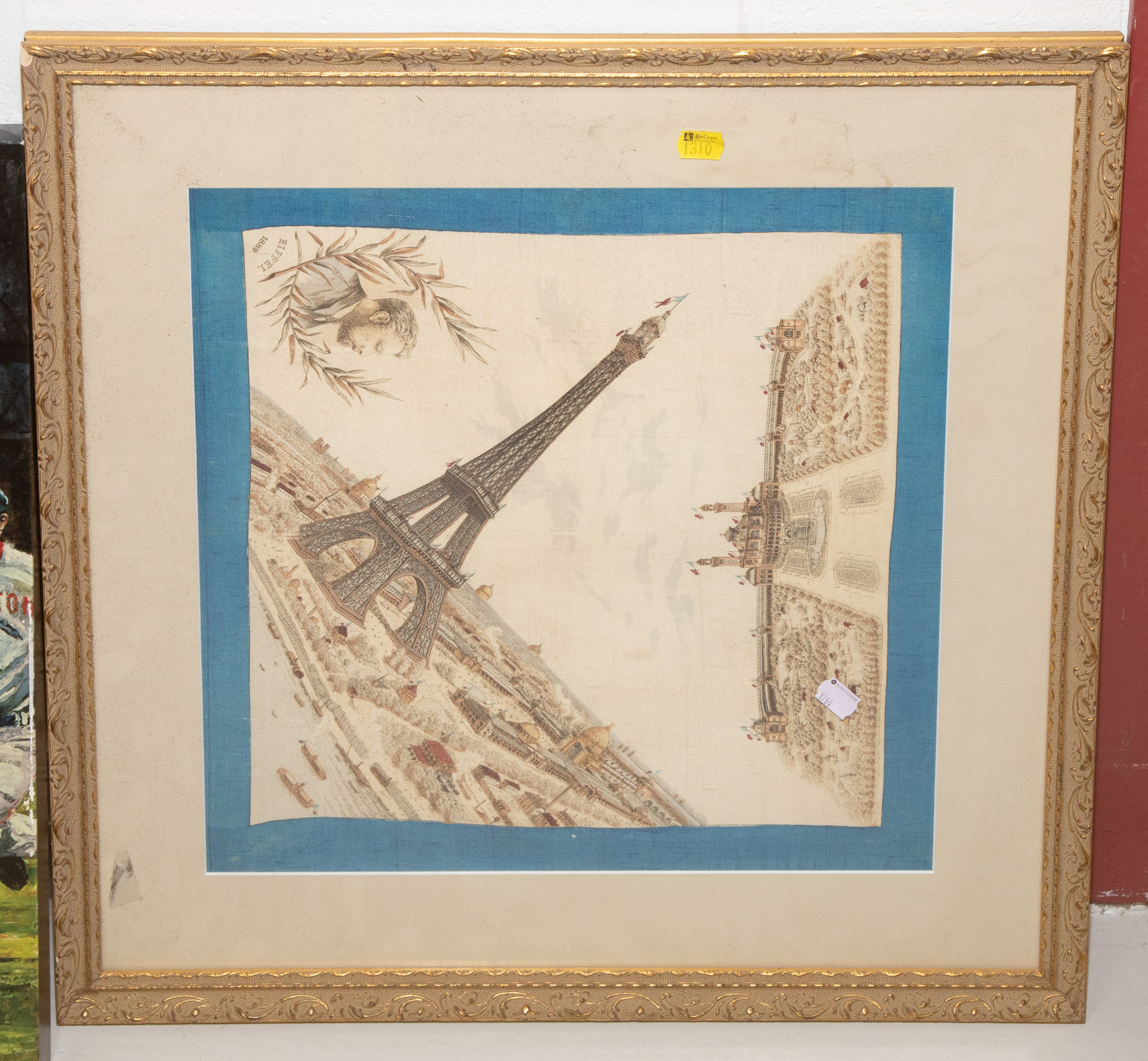 FRAMED FRENCH SOUVENIR HANDKERCHIEF: