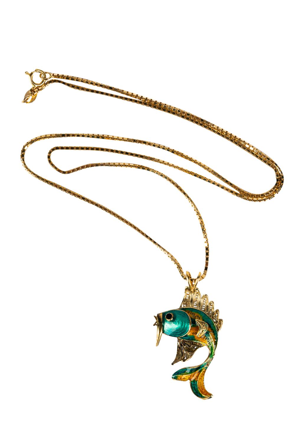 14 KARAT GOLD ENAMEL FISH PENDANT 3378fc