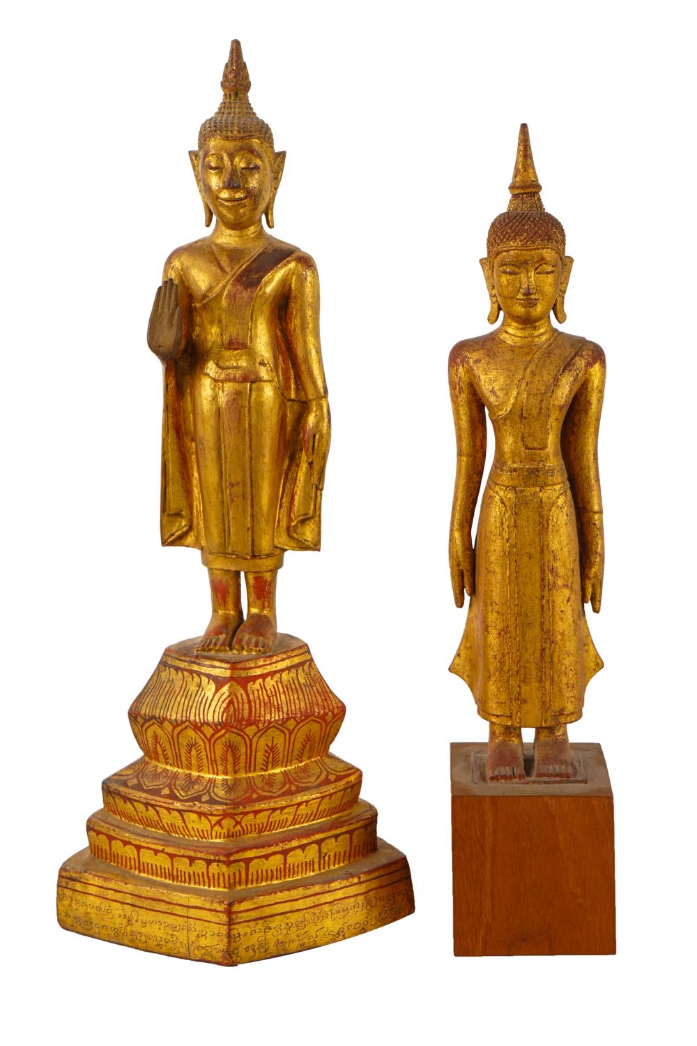 TWO THAI GILTWOOD BUDDHA FIGURESCondition: