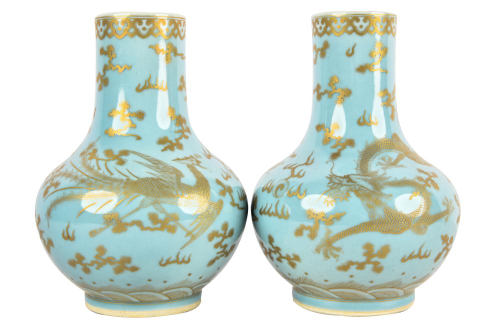 PAIR OF CHINESE SKY-BLUE & GILT