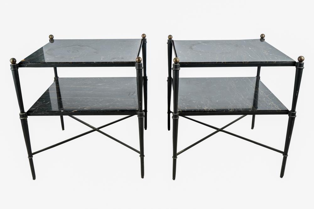 PAIR OF MARBLE BLACK METAL TIERED 33797d