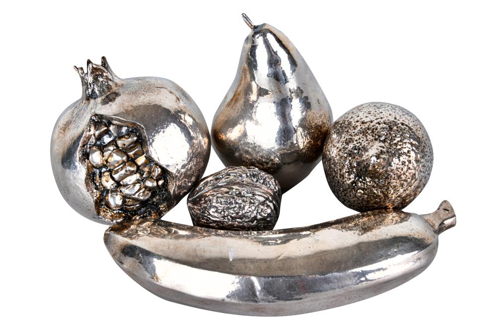 FIVE PIECES OF SILVER-PLATED FRUITunmarked