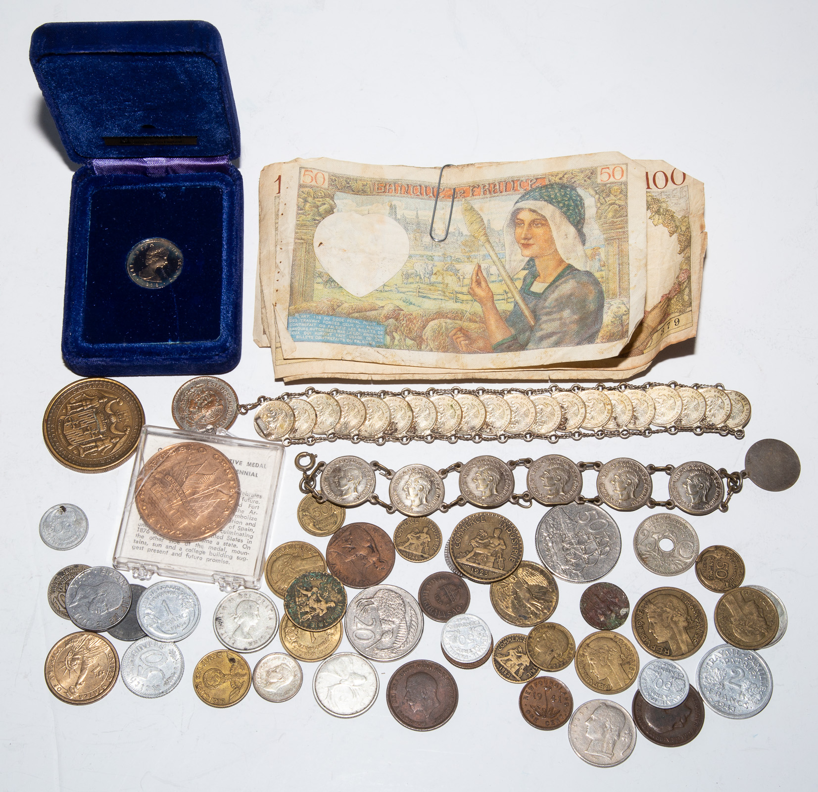 GROUP OF FOREIGN PAPER MONEY & COINS