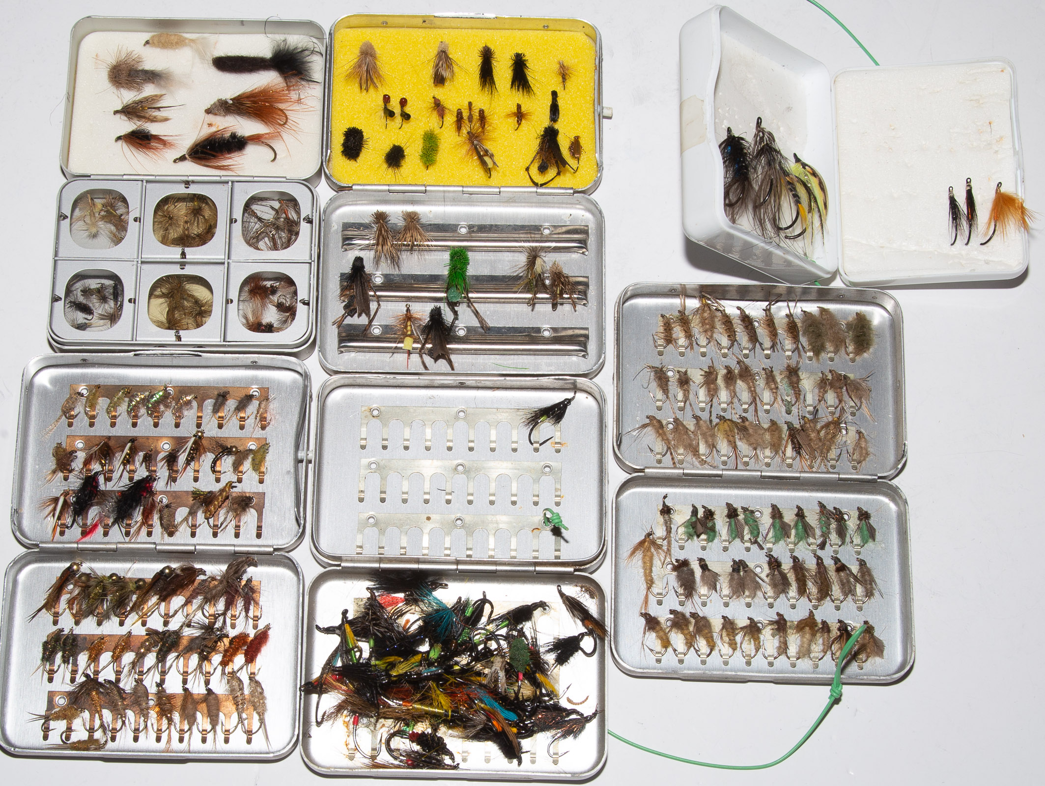 SIX BOXES OF HANDMADE FLY FISHING LURES