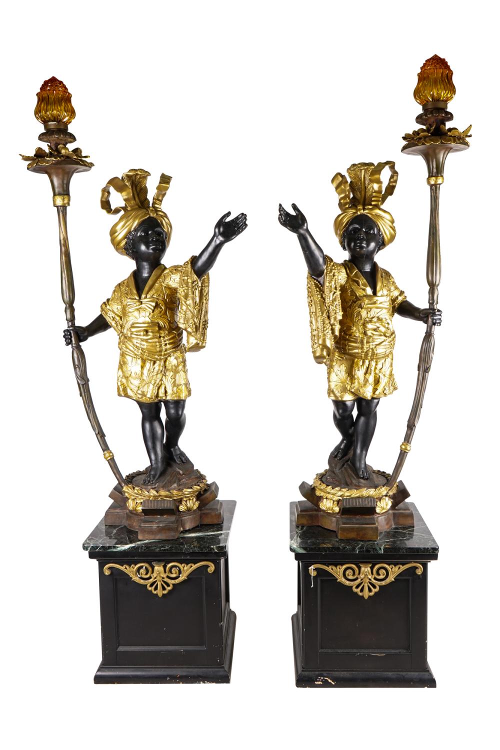 PAIR OF GILT & PATINATED BRONZE