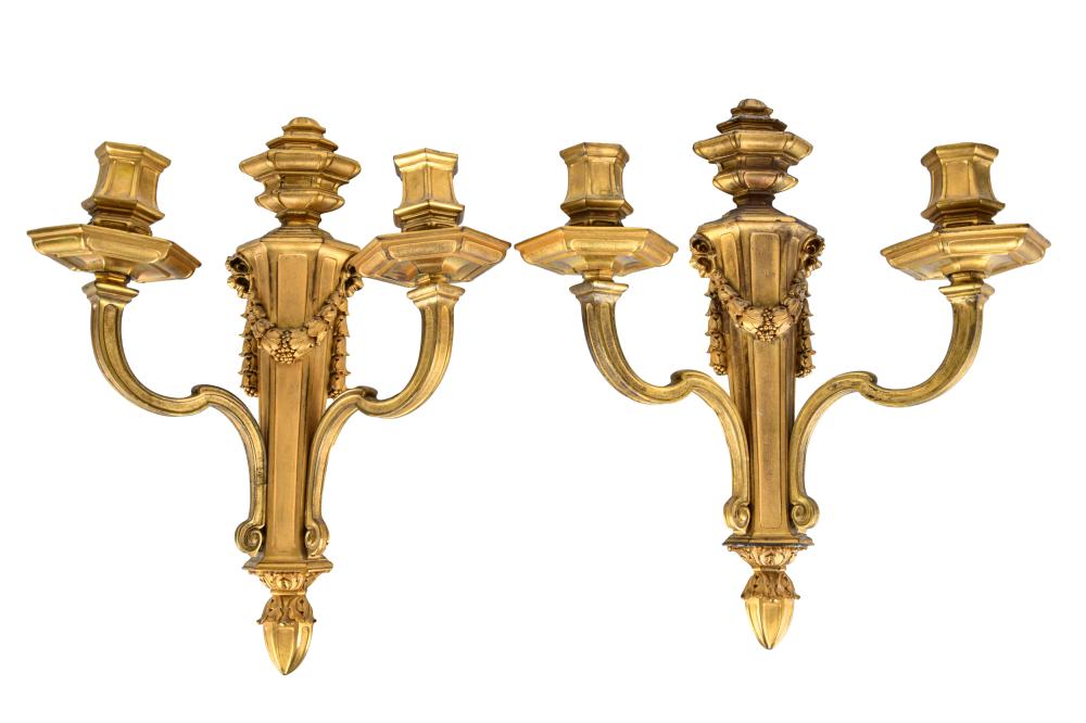 PAIR NEOCLASSIC GILT BRONZE TWO LIGHT 3379eb