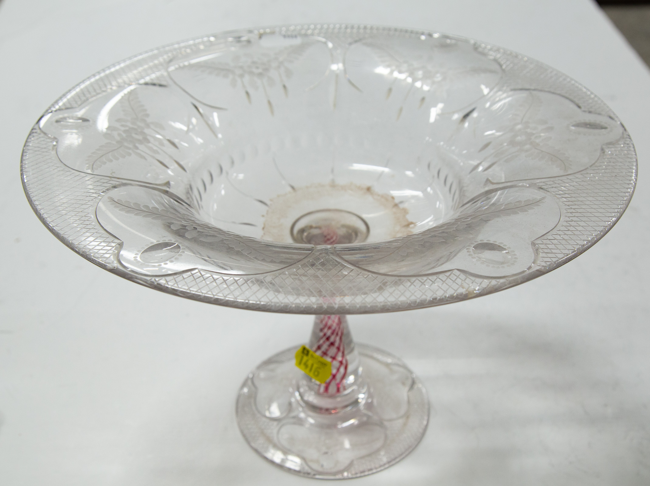 ORNATE ETCHED GLASS COMPOTE Possibly