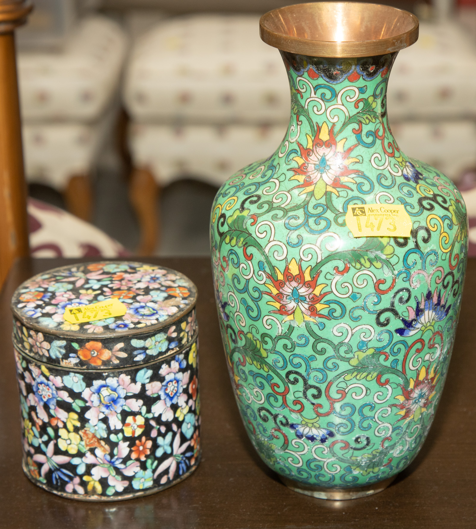 CHINESE CLOISONNE VASE & CANTON