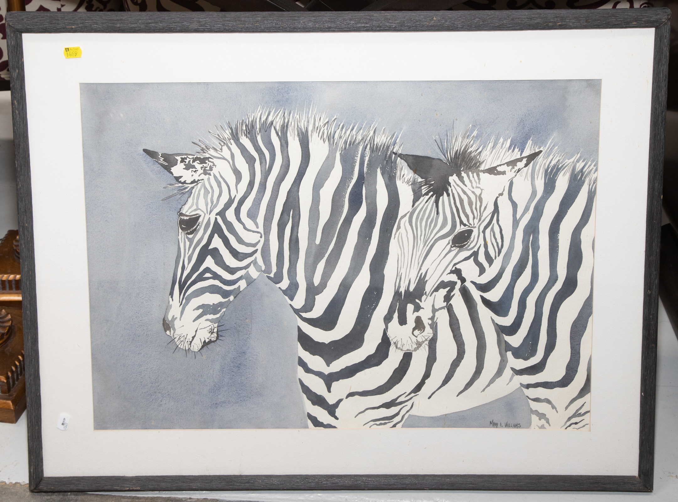 MARY WILLIAMS TWO ZEBRAS WATERCOLOR 337a2d