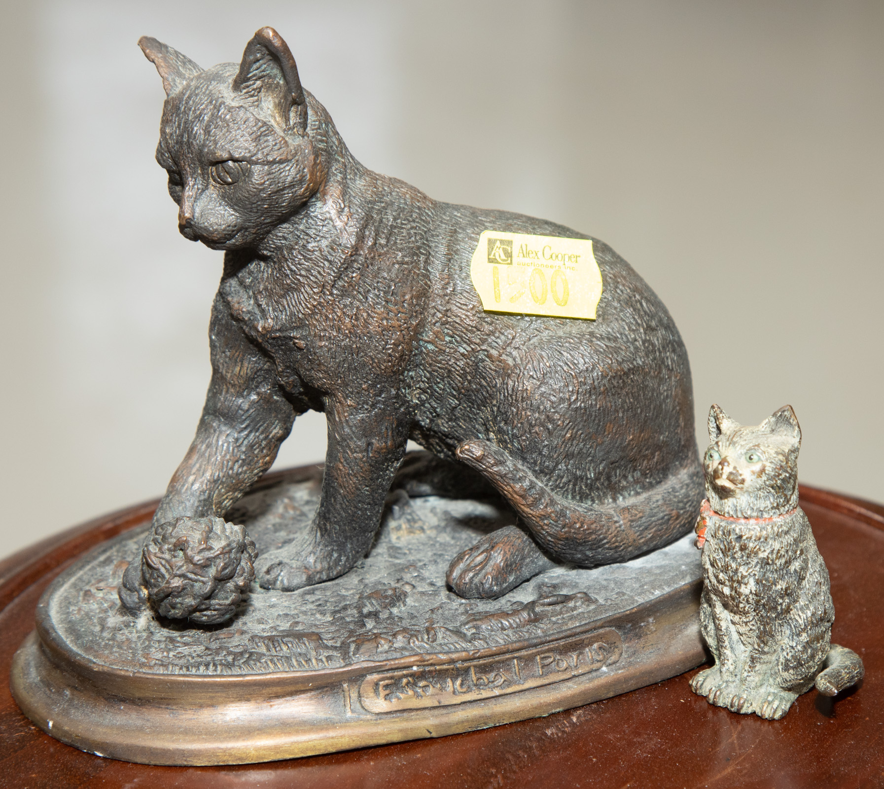 TWO SMALL BRONZE CAT FIGURES Including