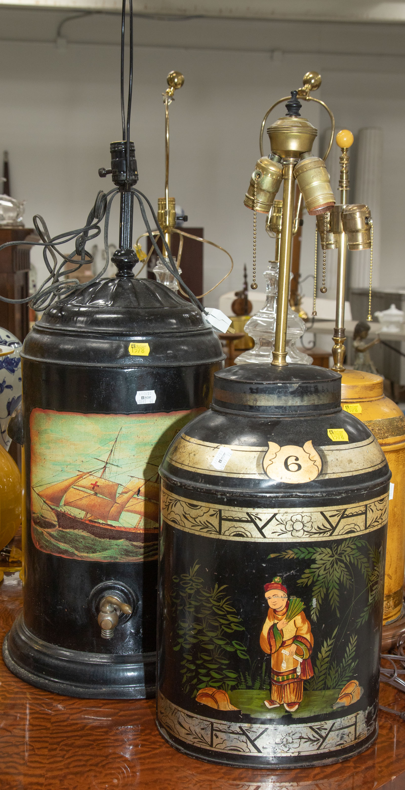 THREE TOLE DECORATED TIN TABLE