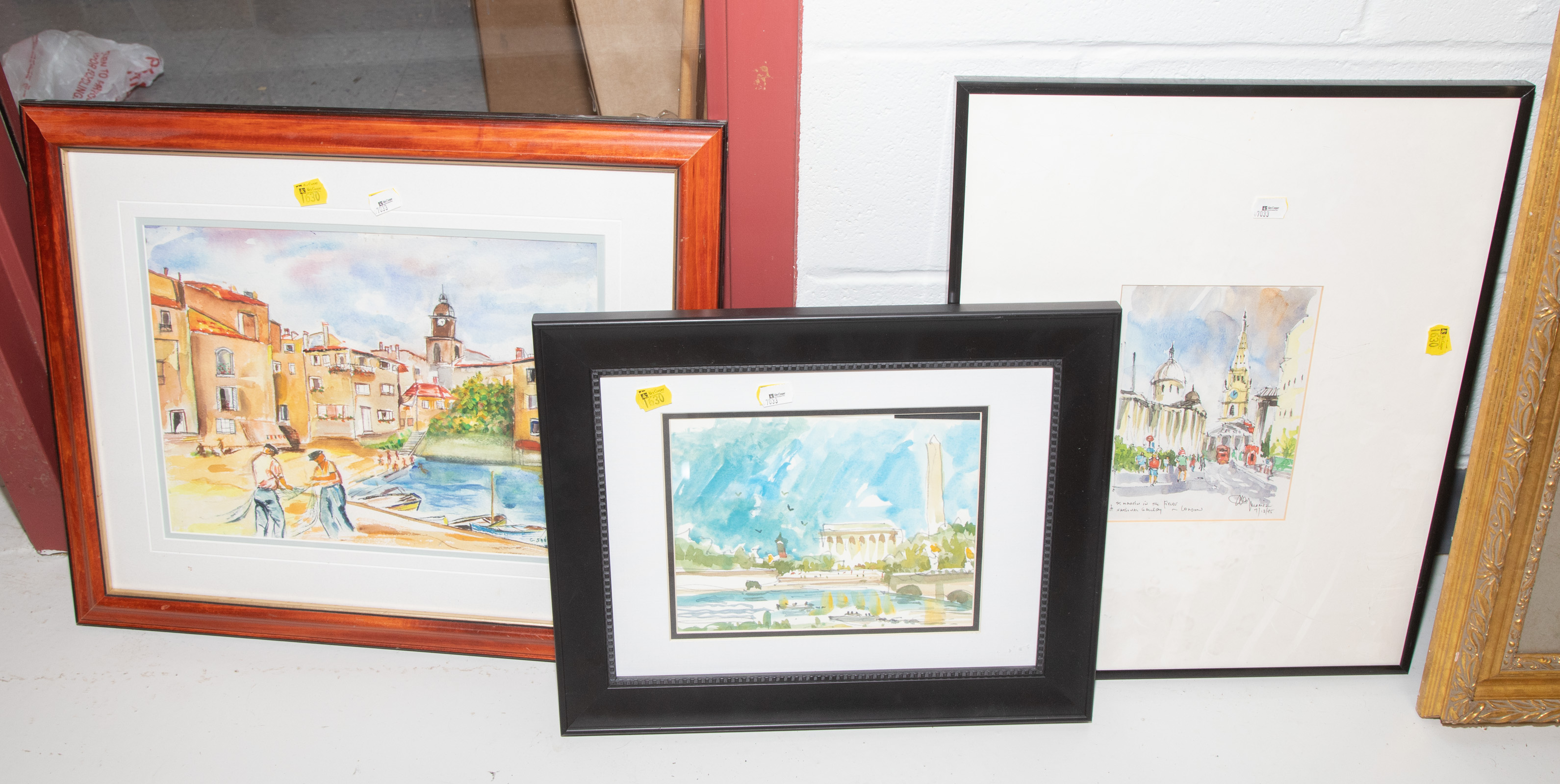 THREE FRAMED WATERCOLORS Including