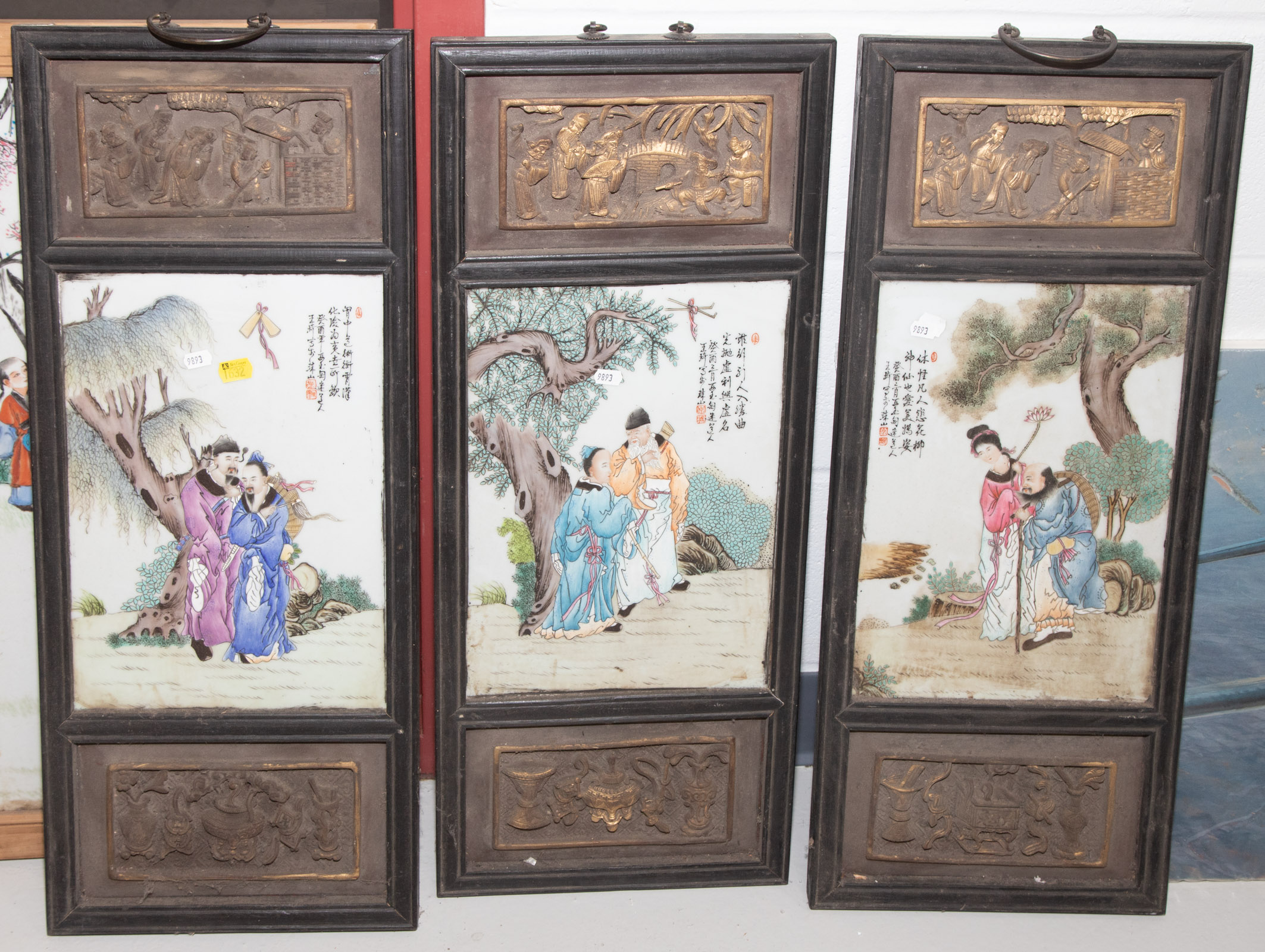 THREE CHINESE FRAMED PORCELAIN 337ac2