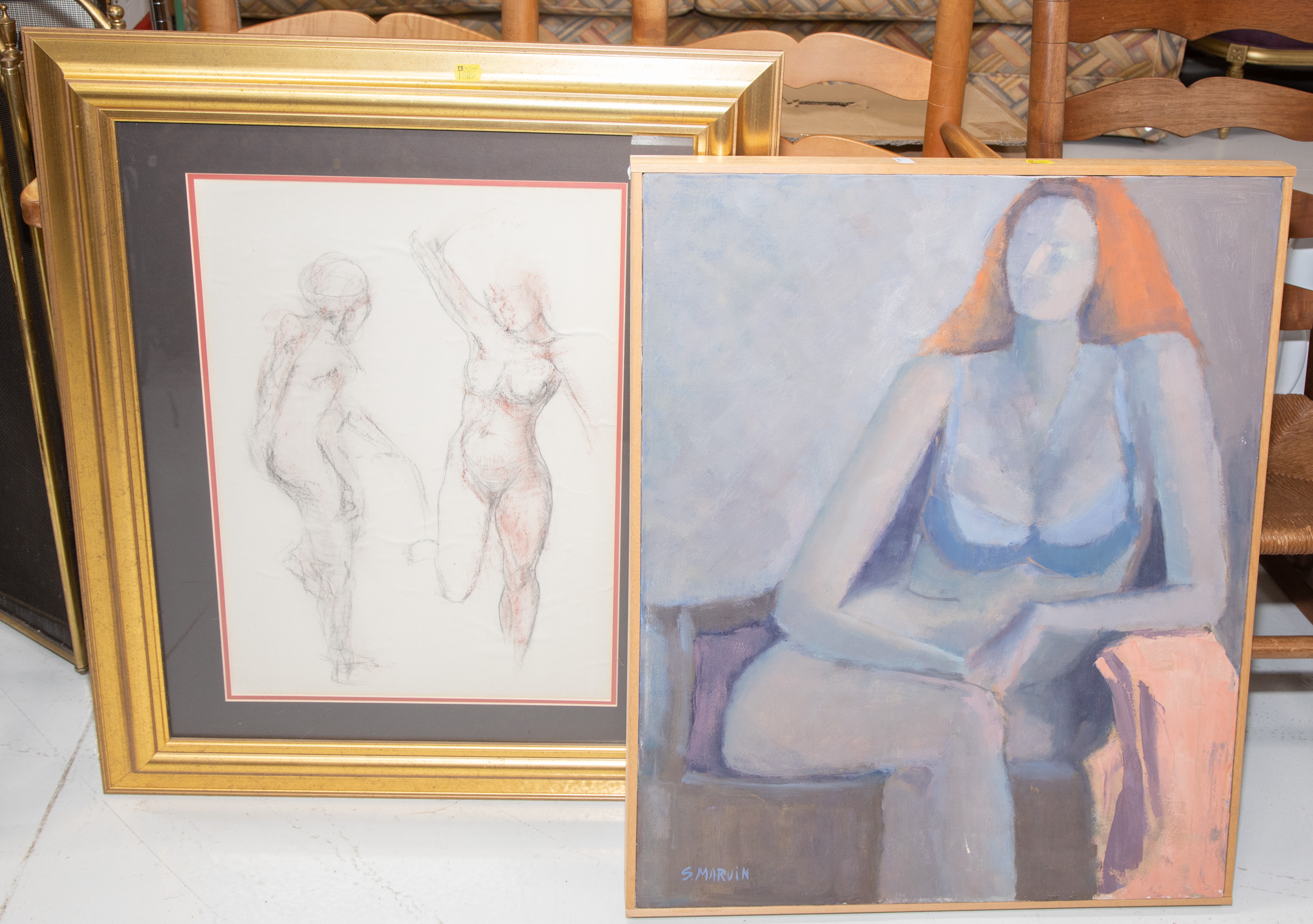 TWO SEMI ABSTRACT UNFRAMED FIGURAL