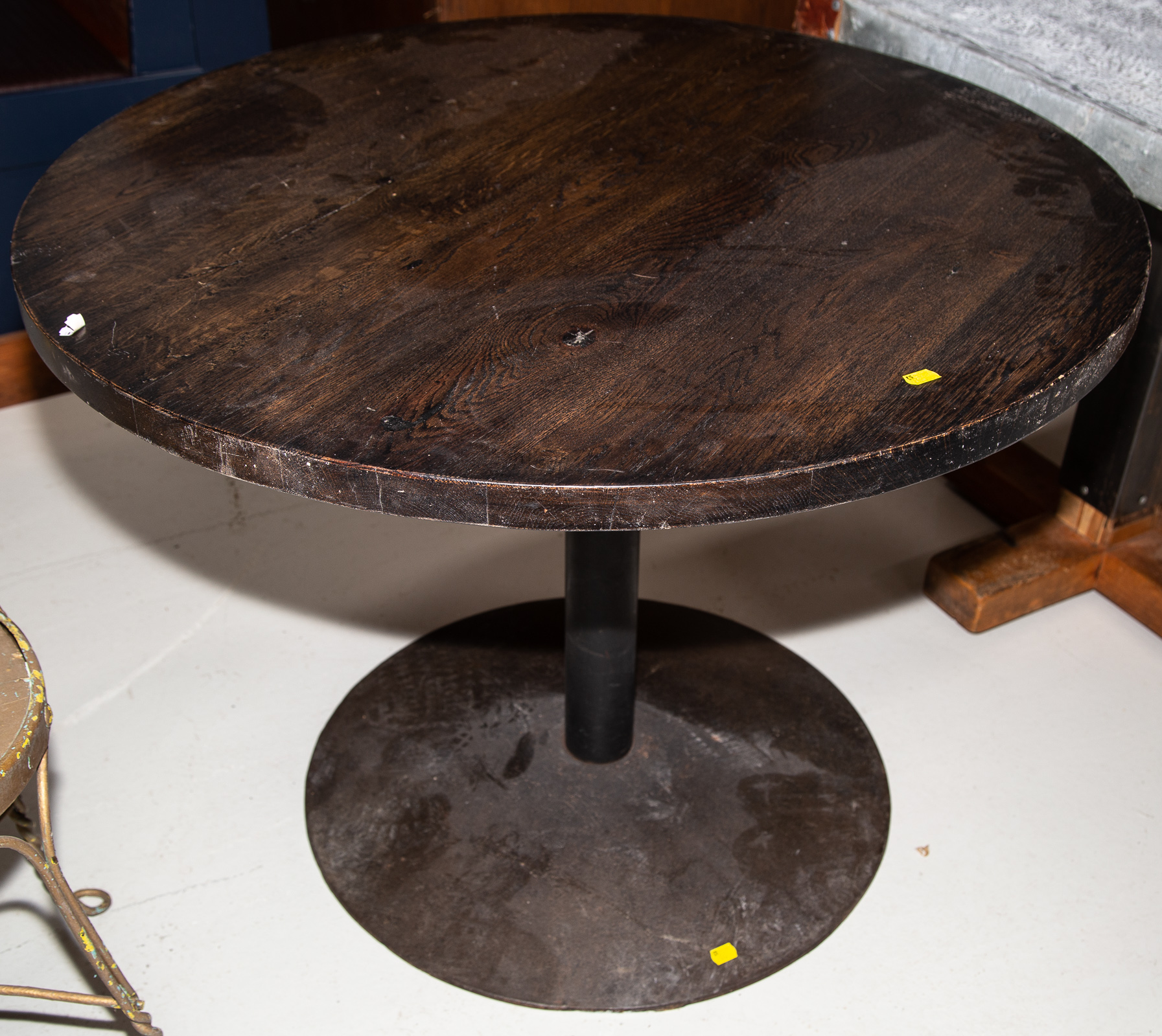 ROUND WOOD & METAL DINING TABLE 28 1/2