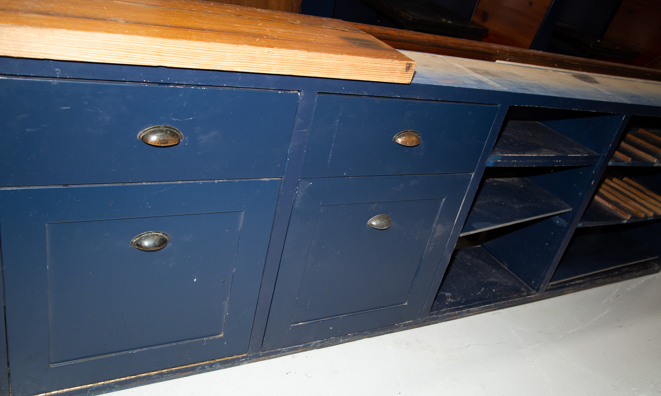 TWO BLUE PAINTED HEART PINE CABINETS 337b26