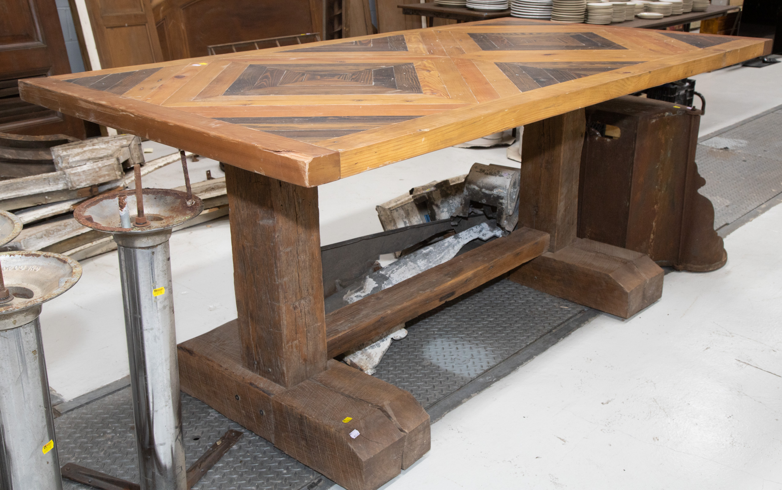 LARGE RECLAIMED WOOD TRESTLE TABLE