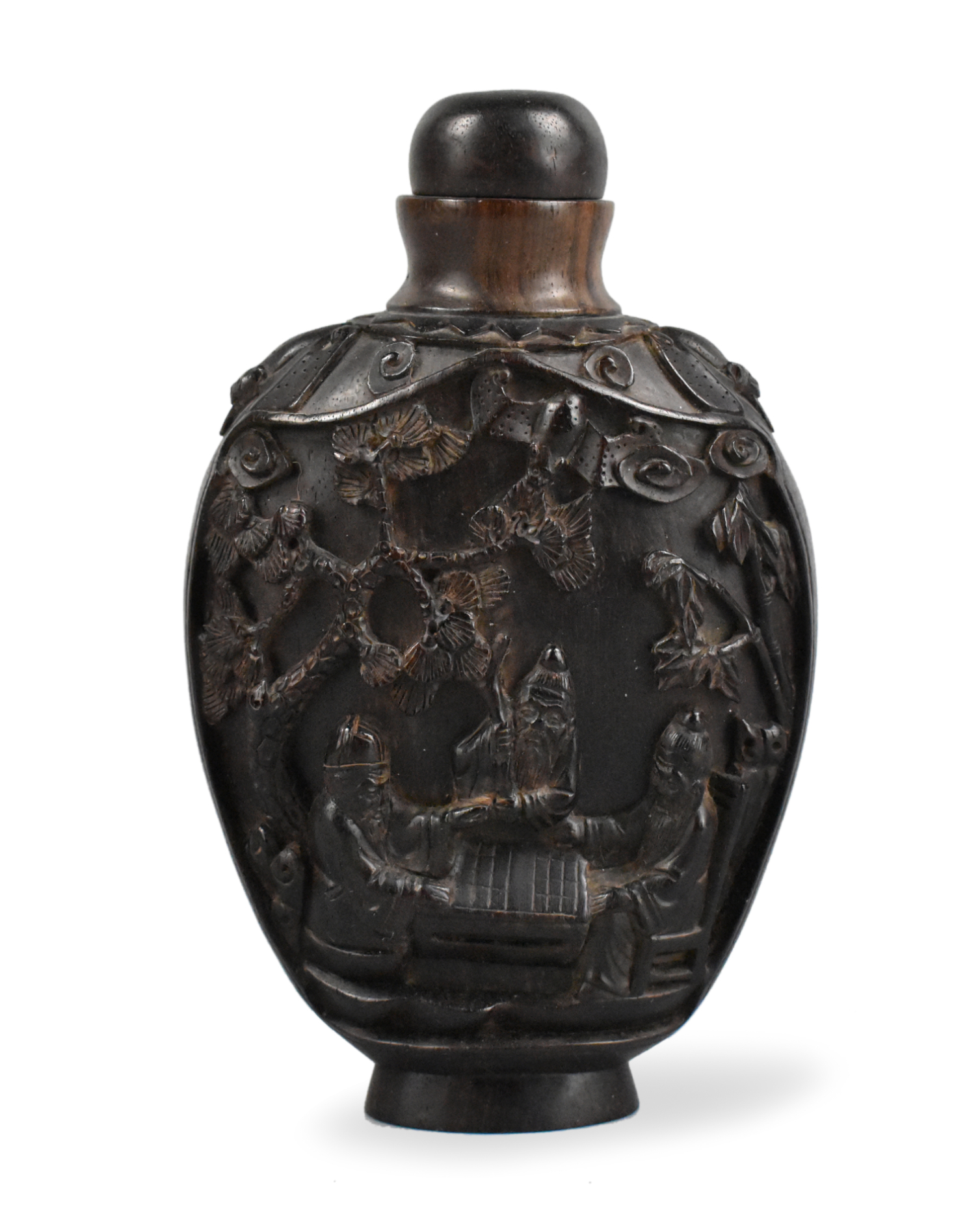 LARGE CHINESE ZITAN CARVED SNUFF