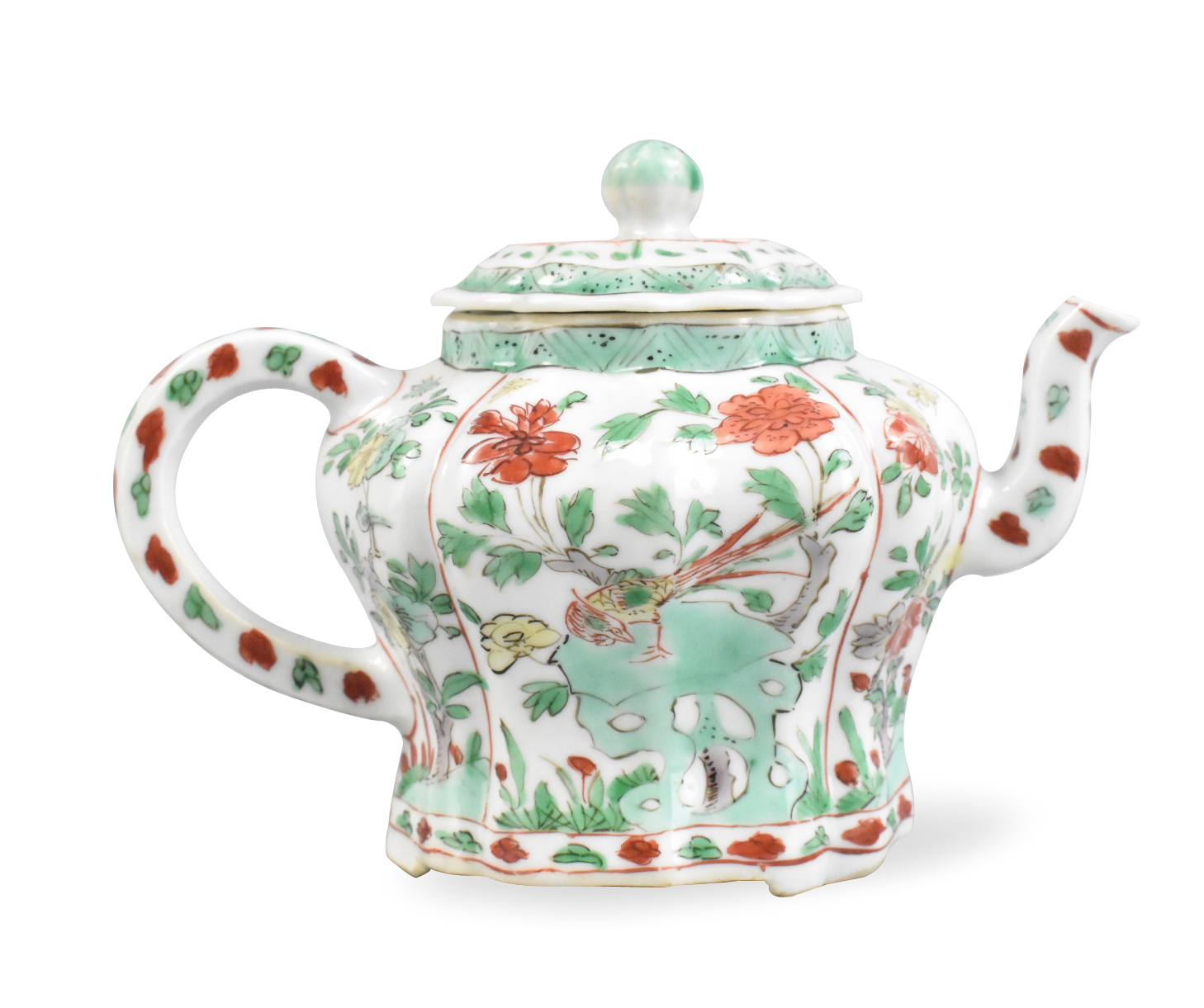 CHINESE FAMILLE VERTE COVERED TEAPOT 33a2e3
