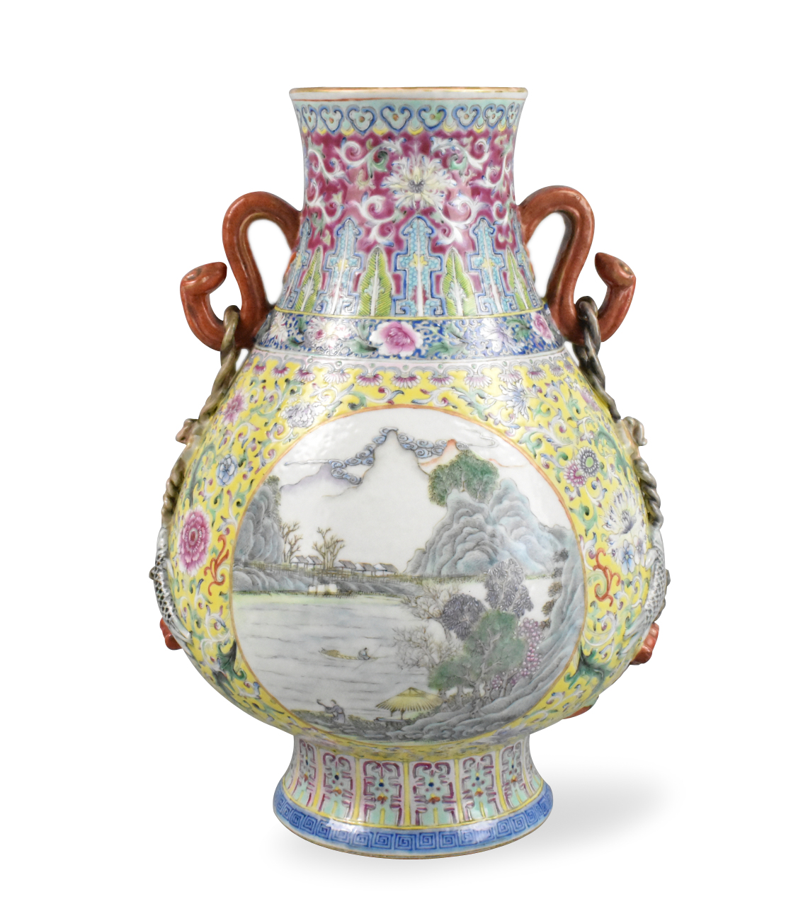 CHINESE FAMILLE ROSE ZUN VASE W/