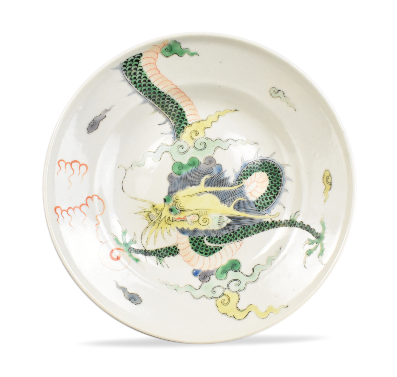 CHINESE FAMILLE VERTE DISH W DRAGON  33a35f