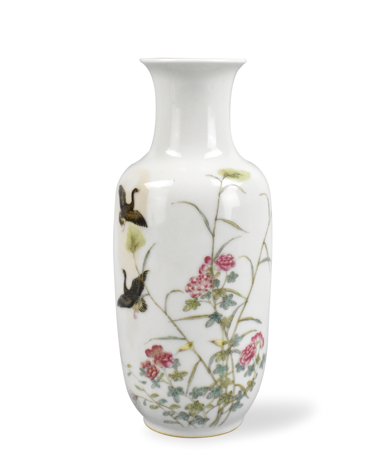 CHINESE FAMILLE ROSE VASE W GOOSE ROC 33a358