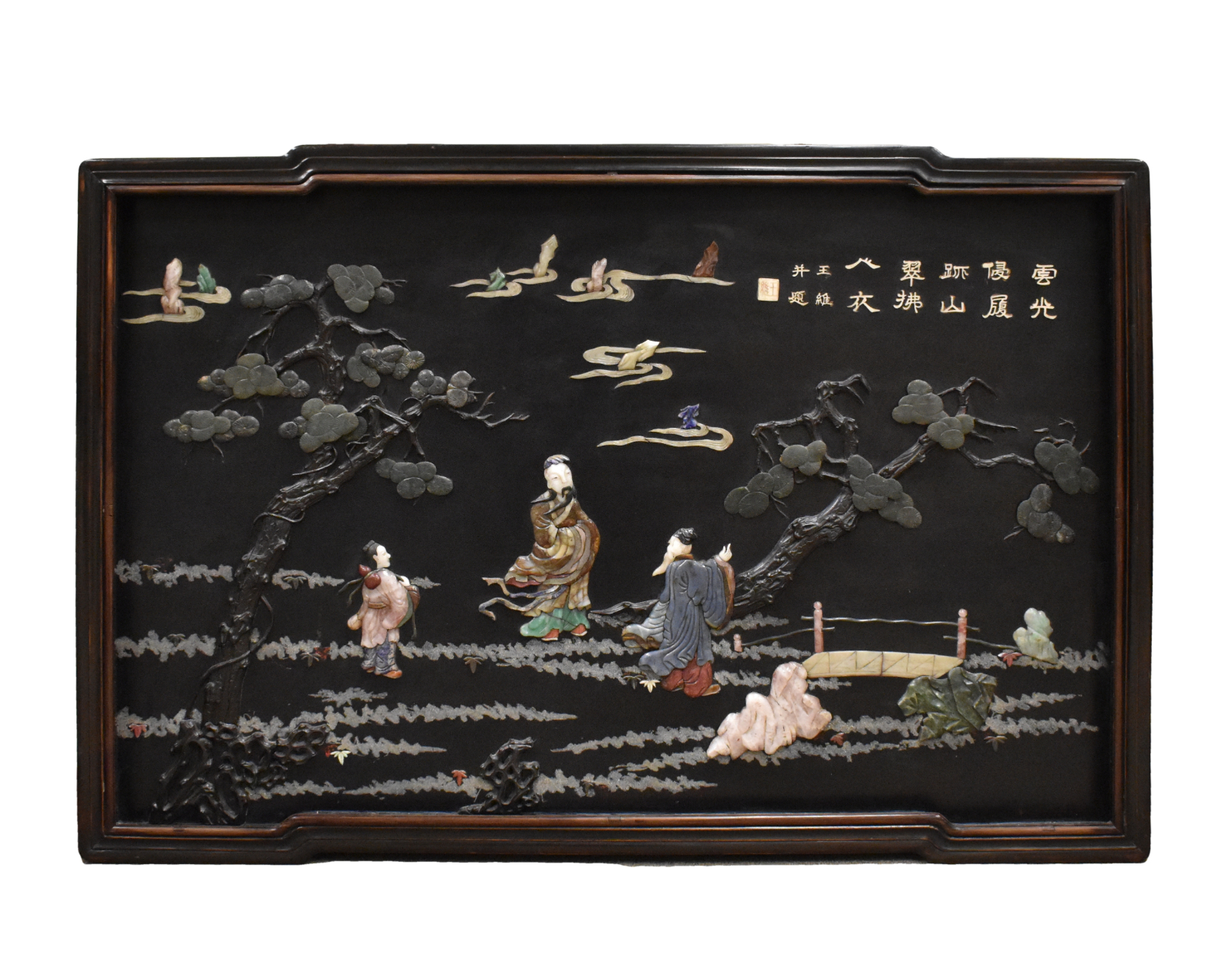 LARGE CHINESE PANEL INLAID W/ JADE