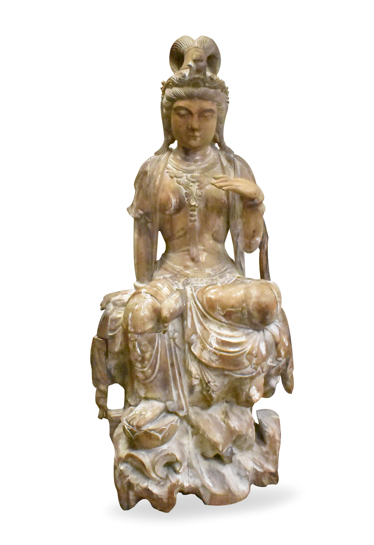 MASSIVE CHINESE WOOD CARVED GUANYIN 33a38e