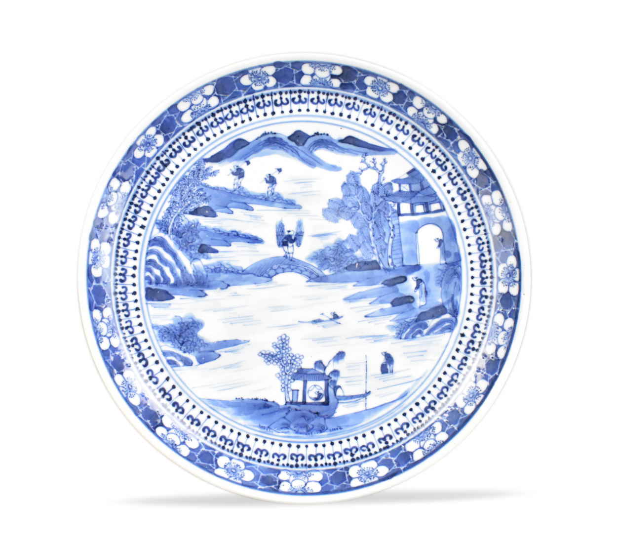 CHINESE BLUE & WHITE DISH W/ LANDSCAPE,19TH