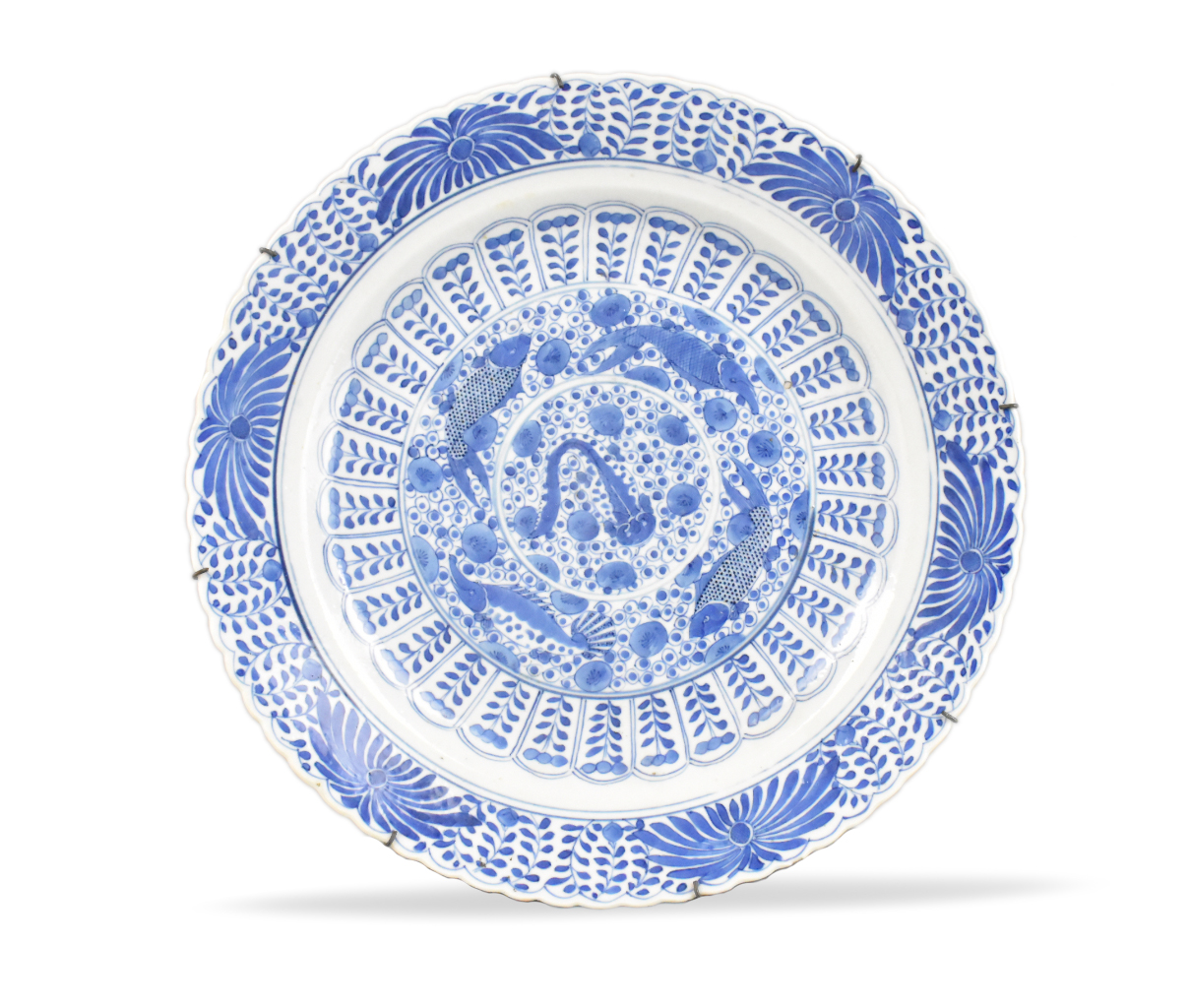 CHINESE BLUE & WHITE FISH PLATE, 19TH